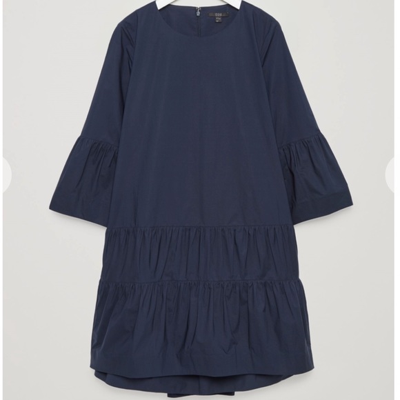 COS A-Line Dress With Gathered Seams / Size 8 / Navy - Picture 4 of 9